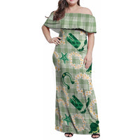 Aloha Hawaii Paniolo Mint Palaka Family Matching Off Shoulder Maxi Dress and Hawaiian Shirt Coastal Rodeo - Polynesian Pride