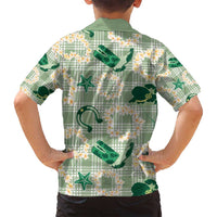 Aloha Hawaii Paniolo Mint Palaka Family Matching Off Shoulder Short Dress and Hawaiian Shirt Coastal Rodeo - Polynesian Pride