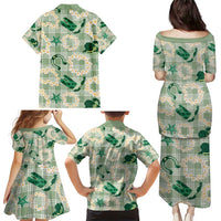 Aloha Hawaii Paniolo Mint Palaka Family Matching Puletasi and Hawaiian Shirt Coastal Rodeo - Polynesian Pride