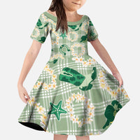 Aloha Hawaii Paniolo Mint Palaka Kid Short Sleeve Dress Coastal Rodeo - Polynesian Pride