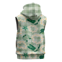 Aloha Hawaii Paniolo Mint Palaka Sleeveless Zip Hoodie Coastal Rodeo - Polynesian Pride