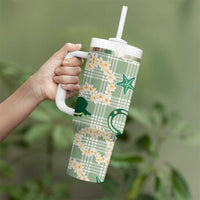 Aloha Hawaii Paniolo Mint Palaka Tumbler With Handle Coastal Rodeo - Polynesian Pride