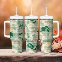 Aloha Hawaii Paniolo Mint Palaka Tumbler With Handle Coastal Rodeo - Polynesian Pride