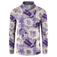 Aloha Hawaii Paniolo Lavender Palaka Button Sweatshirt Coastal Rodeo - Polynesian Pride