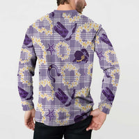 Aloha Hawaii Paniolo Lavender Palaka Button Sweatshirt Coastal Rodeo - Polynesian Pride