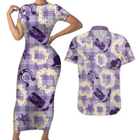 Aloha Hawaii Paniolo Lavender Palaka Couples Matching Short Sleeve Bodycon Dress and Hawaiian Shirt Coastal Rodeo LT7 Lavender - Polynesian Pride