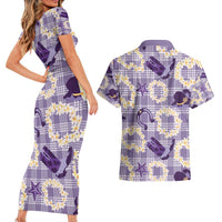 Aloha Hawaii Paniolo Lavender Palaka Couples Matching Short Sleeve Bodycon Dress and Hawaiian Shirt Coastal Rodeo LT7 - Polynesian Pride