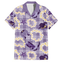 Aloha Hawaii Paniolo Lavender Palaka Family Matching Off Shoulder Short Dress and Hawaiian Shirt Coastal Rodeo - Polynesian Pride