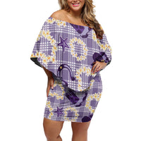 Aloha Hawaii Paniolo Lavender Palaka Family Matching Off Shoulder Short Dress and Hawaiian Shirt Coastal Rodeo - Polynesian Pride