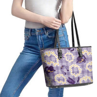 Aloha Hawaii Paniolo Lavender Palaka Leather Tote Bag Coastal Rodeo - Polynesian Pride