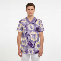 Aloha Hawaii Paniolo Lavender Palaka Scrub Top Coastal Rodeo - Polynesian Pride