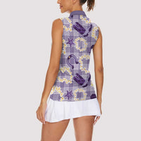 Aloha Hawaii Paniolo Lavender Palaka Women Sleeveless Polo Shirt Coastal Rodeo - Polynesian Pride