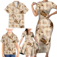 Aloha Hawaii Paniolo Khaki Palaka Family Matching Short Sleeve Bodycon Dress and Hawaiian Shirt Coastal Rodeo - Polynesian Pride