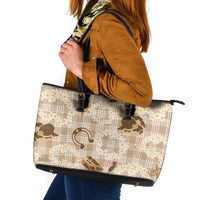 Aloha Hawaii Paniolo Khaki Palaka Leather Tote Bag Coastal Rodeo LT7 Khaki - Polynesian Pride