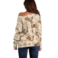 Aloha Hawaii Paniolo Khaki Palaka Off Shoulder Sweater Coastal Rodeo - Polynesian Pride
