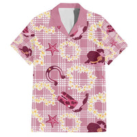 Aloha Hawaii Paniolo Lokelani Rose Palaka Family Matching Off Shoulder Short Dress and Hawaiian Shirt Coastal Rodeo - Polynesian Pride