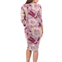 Aloha Hawaii Paniolo Lokelani Rose Palaka Long Sleeve Bodycon Dress Coastal Rodeo - Polynesian Pride