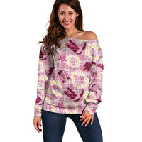 Aloha Hawaii Paniolo Lokelani Rose Palaka Off Shoulder Sweater Coastal Rodeo - Polynesian Pride