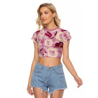 Aloha Hawaii Paniolo Lokelani Rose Palaka Raglan Cropped T Shirt Coastal Rodeo - Polynesian Pride