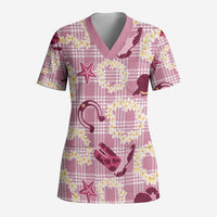 Aloha Hawaii Paniolo Lokelani Rose Palaka Scrub Top Coastal Rodeo - Polynesian Pride