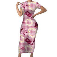Aloha Hawaii Paniolo Lokelani Rose Palaka Short Sleeve Bodycon Dress Coastal Rodeo - Polynesian Pride