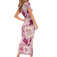 Aloha Hawaii Paniolo Lokelani Rose Palaka Short Sleeve Bodycon Dress Coastal Rodeo - Polynesian Pride