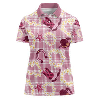 Aloha Hawaii Paniolo Lokelani Rose Palaka Women Polo Shirt Coastal Rodeo - Polynesian Pride