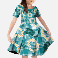 Aloha Hawaii Paniolo Teal Palaka Kid Short Sleeve Dress Coastal Rodeo - Polynesian Pride