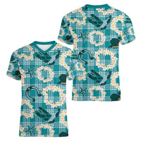 Aloha Hawaii Paniolo Teal Palaka Women V-Neck T-Shirt Coastal Rodeo LT7 - Polynesian Pride