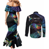 Polynesian Cancers Awareness Couples Matching Mermaid Dress and Long Sleeve Button Shirt Hummingbird - Fly High Until We Meet Again