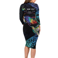 Polynesian Cancers Awareness Family Matching Long Sleeve Bodycon Dress and Hawaiian Shirt Hummingbird - Fly High Until We Meet Again LT7 - Polynesian Pride