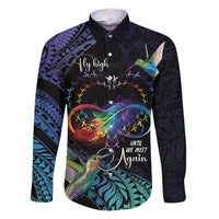 Polynesian Cancers Awareness Family Matching Puletasi and Hawaiian Shirt Hummingbird - Fly High Until We Meet Again