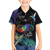 Polynesian Cancers Awareness Kid Hawaiian Shirt Hummingbird - Fly High Until We Meet Again