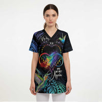 Polynesian Cancers Awareness Scrub Top Hummingbird - Fly High Until We Meet Again - Polynesian Pride
