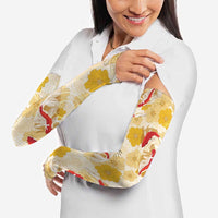 Beige Palaka Hawaii Aloha Arm Sleeves Koi Pond Mix Ilima Flowers - Polynesian Pride