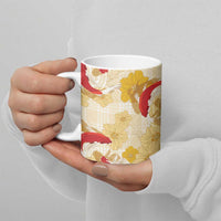 Beige Palaka Hawaii Aloha Ceramic Mug Koi Pond Mix Ilima Flowers - Polynesian Pride