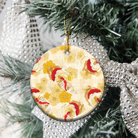 Beige Palaka Hawaii Aloha Ceramic Ornament Koi Pond Mix Ilima Flowers - Polynesian Pride