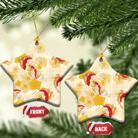 Beige Palaka Hawaii Aloha Ceramic Ornament Koi Pond Mix Ilima Flowers - Polynesian Pride