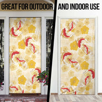 Beige Palaka Hawaii Aloha Door Cover Koi Pond Mix Ilima Flowers - Polynesian Pride