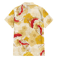 Beige Palaka Hawaii Aloha Family Matching Long Sleeve Bodycon Dress and Hawaiian Shirt Koi Pond Mix Ilima Flowers LT7 - Polynesian Pride