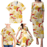 Beige Palaka Hawaii Aloha Family Matching Puletasi and Hawaiian Shirt Koi Pond Mix Ilima Flowers LT7 - Polynesian Pride