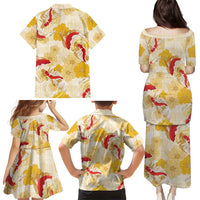 Beige Palaka Hawaii Aloha Family Matching Puletasi and Hawaiian Shirt Koi Pond Mix Ilima Flowers LT7 - Polynesian Pride