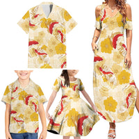 Beige Palaka Hawaii Aloha Family Matching Summer Maxi Dress and Hawaiian Shirt Koi Pond Mix Ilima Flowers LT7 - Polynesian Pride