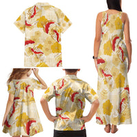 Beige Palaka Hawaii Aloha Family Matching Tank Maxi Dress and Hawaiian Shirt Koi Pond Mix Ilima Flowers LT7 - Polynesian Pride