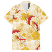 Beige Palaka Hawaii Aloha Family Matching Tank Maxi Dress and Hawaiian Shirt Koi Pond Mix Ilima Flowers LT7 Dad's Shirt - Short Sleeve Cream Yellow - Polynesian Pride