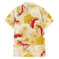 Beige Palaka Hawaii Aloha Family Matching Tank Maxi Dress and Hawaiian Shirt Koi Pond Mix Ilima Flowers LT7 - Polynesian Pride