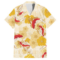 Beige Palaka Hawaii Aloha Hawaiian Shirt Koi Pond Mix Ilima Flowers - Polynesian Pride