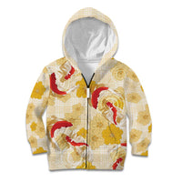 Beige Palaka Hawaii Aloha Kid Hoodie Koi Pond Mix Ilima Flowers - Polynesian Pride