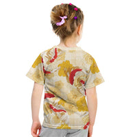 Beige Palaka Hawaii Aloha Kid T Shirt Koi Pond Mix Ilima Flowers - Polynesian Pride