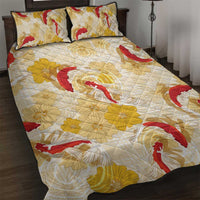 Beige Palaka Hawaii Aloha Quilt Bed Set Koi Pond Mix Ilima Flowers - Polynesian Pride
